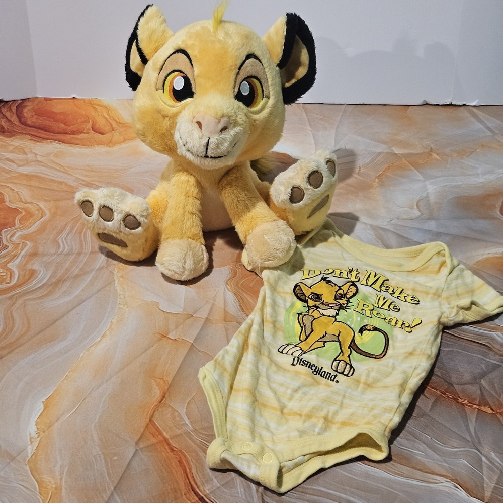Disney Lion King Simba Baby 12M Disney Parks Bodysuit Big Feet Plush Gift Bundle